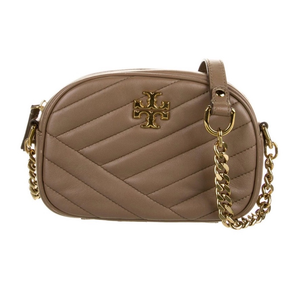 Tory Burch Taupe Quilted Camera Cross-Body